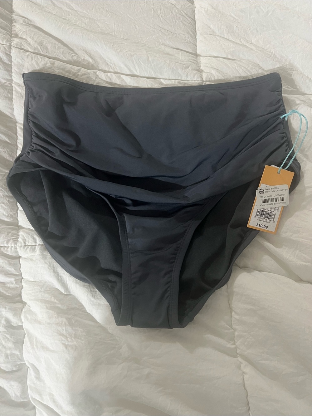 High-Waist Ruched Swim Briefs - dark grey